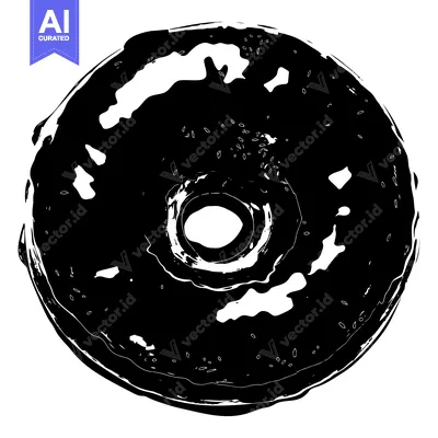 Aset premium populer: Black and White Stylized Illustration of a Donut