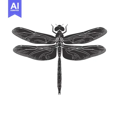 Aset premium populer: Black and White Silhouette of a Dragonfly with Spread Wings