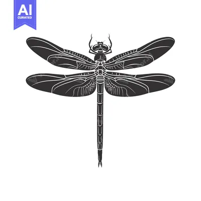 Aset premium populer: Black and White Silhouette of a Dragonfly with Detailed Wings