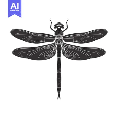 Aset premium populer: Black and White Silhouette of a Dragonfly with Spread Wings