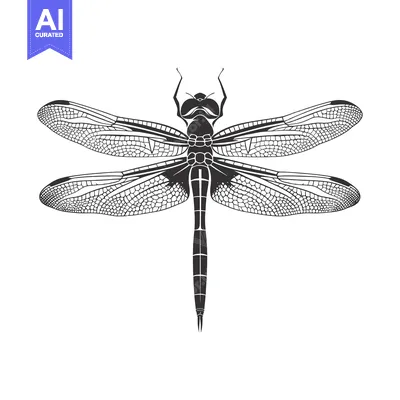 Premium design asset: Black and White Silhouette of a Dragonfly with Detailed Wings
