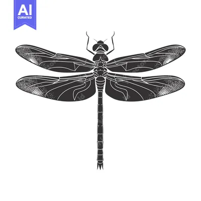 Black and White Silhouetted Dragonfly with Detailed Wings
