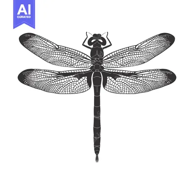 Premium design asset: Black and White Detailed Illustration of a Dragonfly