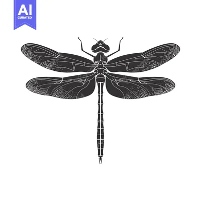 Aset premium populer: Black and White Silhouette of a Dragonfly with Detailed Wings