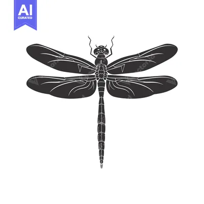 Premium design asset: Black and White Silhouette of a Dragonfly with Spread Wings