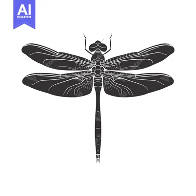 Aset premium populer: Black and White Silhouette of a Dragonfly with Detailed Wings