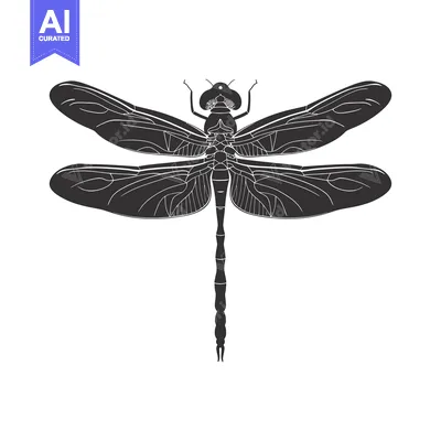 Aset premium populer: Black and White Silhouette of a Dragonfly with Spread Wings