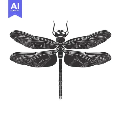 Premium design asset: Black and White Silhouette of a Dragonfly with Spread Wings