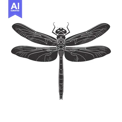 Aset desain premium: Black and White Silhouette of a Dragonfly