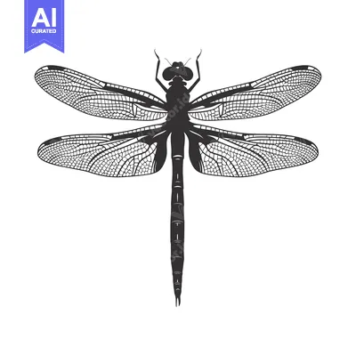 Aset premium populer: Black and White Silhouette of a Dragonfly with Detailed Wings