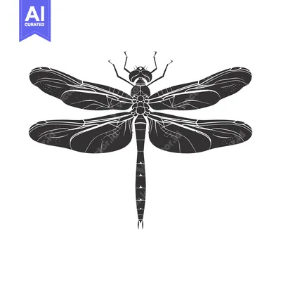 Aset premium populer: Black and White Silhouette of a Dragonfly with Spread Wings