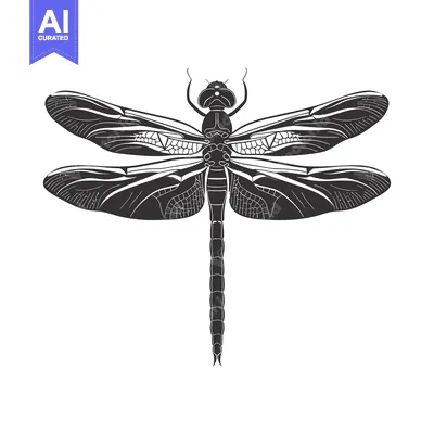 Aset premium populer: Black and White Illustration of a Dragonfly with Detailed Wings