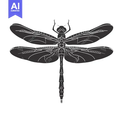 Premium design asset: Black and white illustration of a dragonfly with spread wings