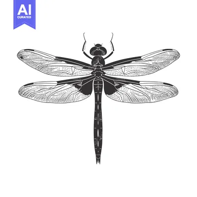 Popular premium asset: Black and White Illustration of a Dragonfly with Spread Wings