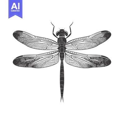 Popular premium asset: Black and white illustration of a dragonfly with detailed wings