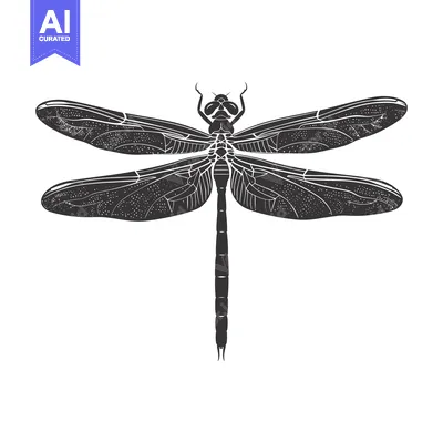 Premium design asset: Black and White Silhouette of a Dragonfly with Spread Wings