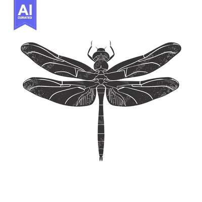 Aset desain premium: Black and White Stylized Dragonfly with Wings Spread