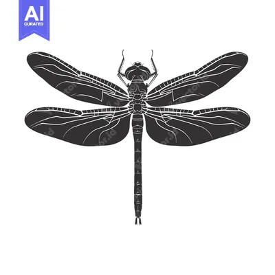 Aset premium populer: Black and white silhouette of a dragonfly with spread wings
