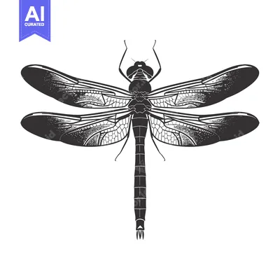 Aset premium populer: Black and White Illustration of a Dragonfly with Detailed Wings