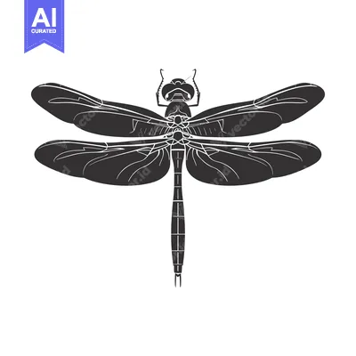 Premium design asset: Black and White Silhouette of a Dragonfly with Spread Wings
