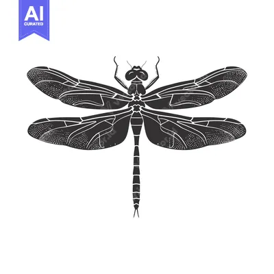 Premium design asset: A Black and White Illustration of a Dragonfly with Spread Wings