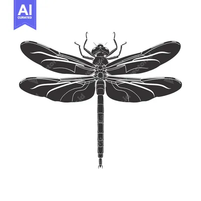 Aset premium populer: Black and White Silhouette of a Dragonfly with Spread Wings