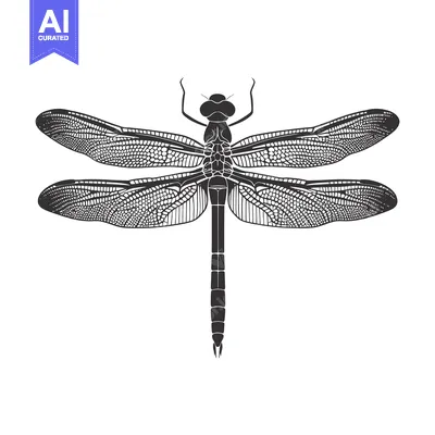 Aset premium populer: Black and White Illustration of a Dragonfly with Detailed Veined Wings