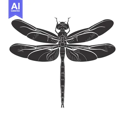 Aset desain premium: A Black and White Silhouette of a Dragonfly