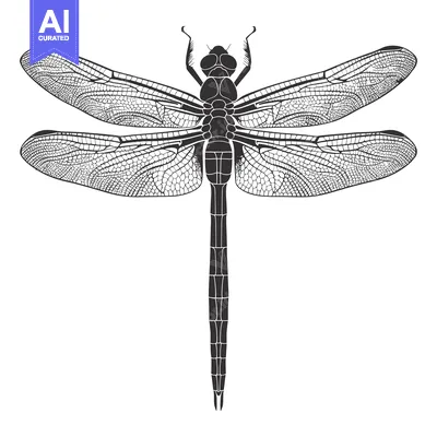 Aset premium populer: Black and White Silhouette of a Dragonfly with Detailed Veins