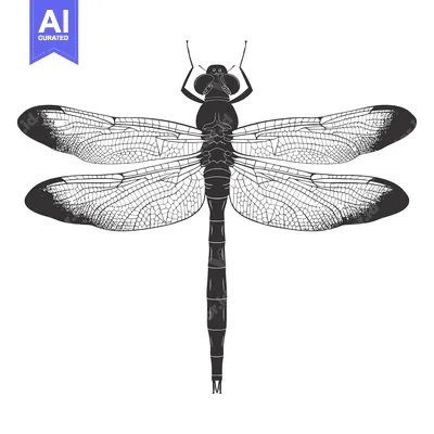Aset desain premium: Black and White Illustration of a Dragonfly Viewed from Above
