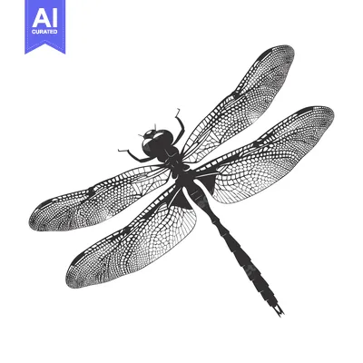 Aset premium populer: Detailed Black and White Silhouette of a Dragonfly