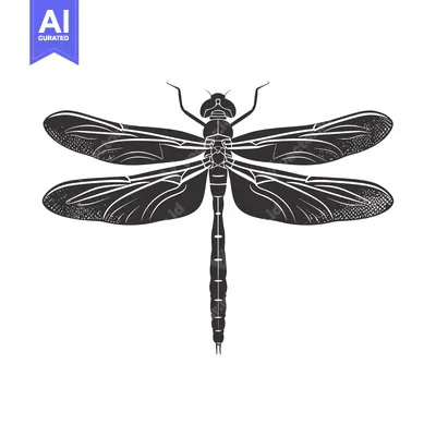 Premium design asset: Black and White Illustration of a Dragonfly