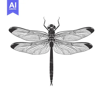 Aset premium populer: Black and White Silhouette of a Dragonfly with Spread Wings