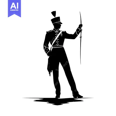 Premium design asset: Silhouette of a Man in Military Uniform Holding a Sword