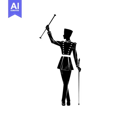Aset premium populer: Silhouette of a Man in a Uniform Holding a Baton and Cane