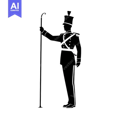 Popular premium asset: Silhouette of a Man in a Military Uniform Holding a Staff