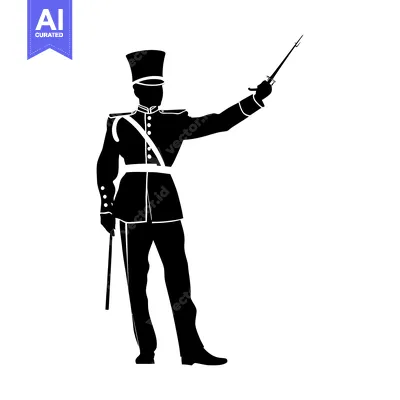 Aset desain premium: Silhouette of a Military Officer Saluting with a Sword