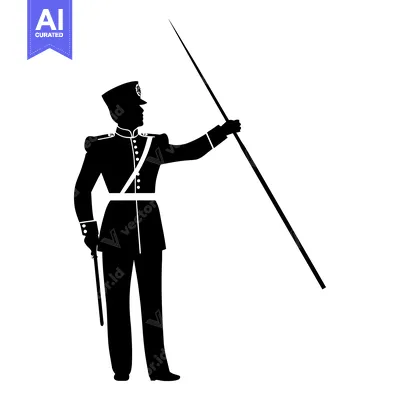 Aset desain premium: Silhouette of a soldier in uniform holding a spear