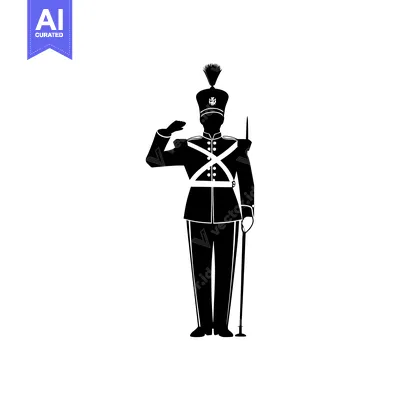Aset desain premium: Silhouette of a Saluting Soldier Holding a Staff