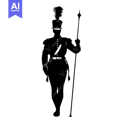 Aset desain premium: Silhouette of a soldier in a uniform holding a spear