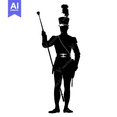 Aset premium populer: Silhouette of a Marching Band Drum Major Holding a Baton