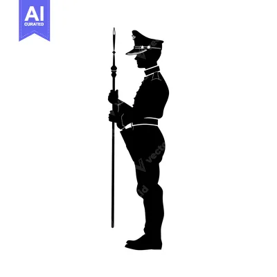 Premium design asset: Silhouette of a Soldier Holding a Spear in a Military Uniform
