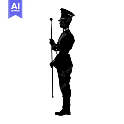 Aset premium populer: Silhouette of a Military Officer Holding a Staff