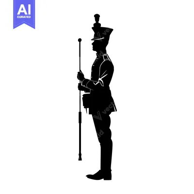 Premium design asset: Silhouette of a Military Officer Holding a Staff