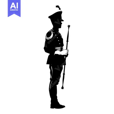 Aset desain premium: Silhouette of a Military Officer Holding a Baton