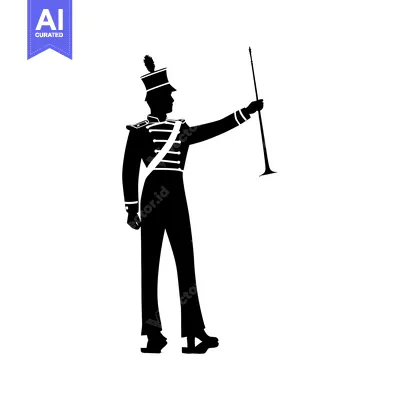 Aset desain premium: Silhouette of a Drum Major Holding a Baton
