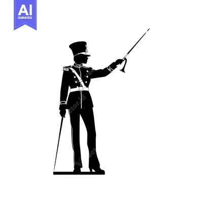 Premium design asset: Silhouette of a Woman in Military Uniform Holding a Sword