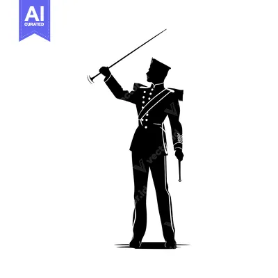 Aset desain premium: Silhouette of a Military Officer Holding a Baton