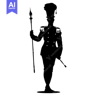Aset desain premium: Silhouette of a Man in Military Uniform Holding a Spear