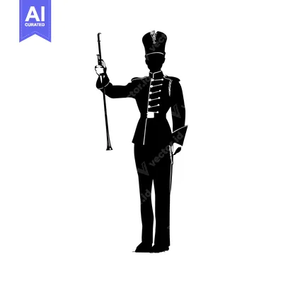 Aset desain premium: Silhouette of a Military Officer Holding a Rifle